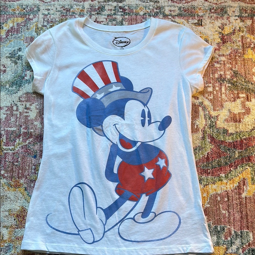 Disney Mickey Mouse Patriotic Tee Size Junior L 11-13 Red White and Blue